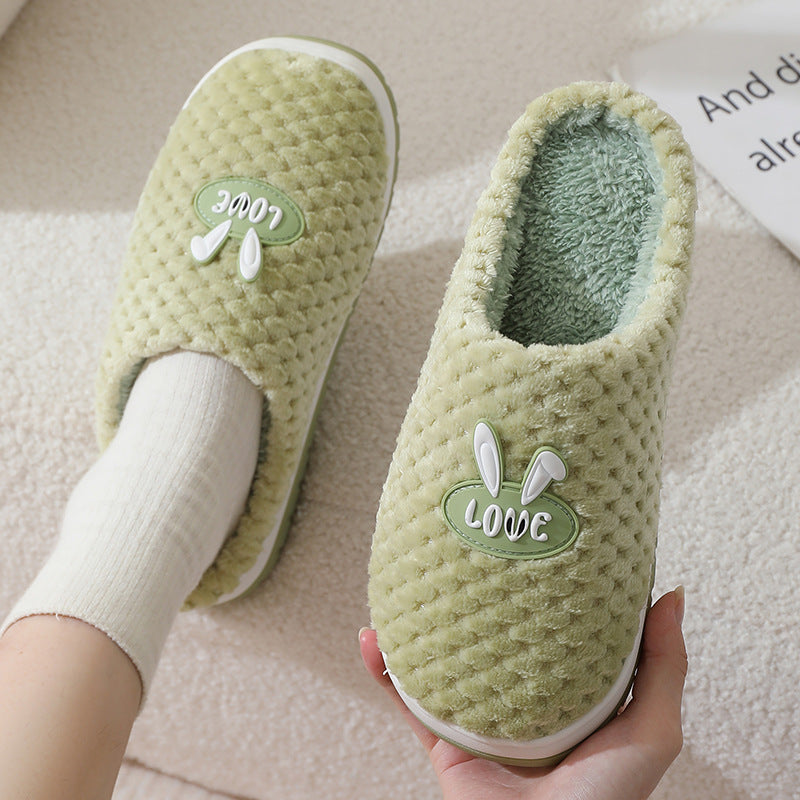 Cute Rabbit Plaid Design Home Slippers Winter Warm Cotton