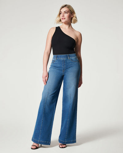 Women's High Waist Jeans Pants Casual Wide Leg Straight Trousers