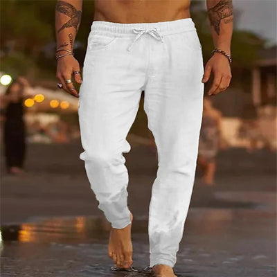 Men's Solid Color Cotton Linen Loose Beach Casual Pants