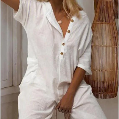 Lapel Cotton Linen Jumpsuit