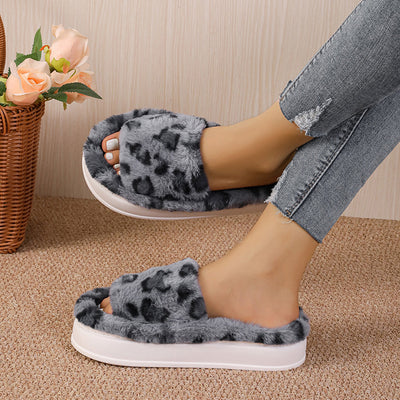 Leopard Print Thick-soled Warm Fur Slippers