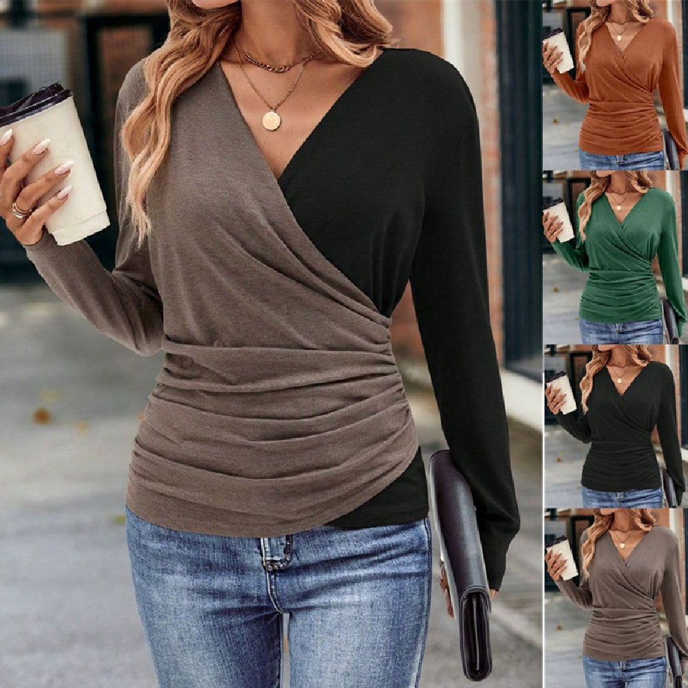 Slim Waist Pleated Collar Top for Ladies