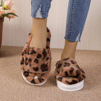 Leopard Print Thick-soled Warm Fur Slippers