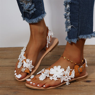 Lace Sandals Bohemia Beach Shoes Flowers Ankle Strap