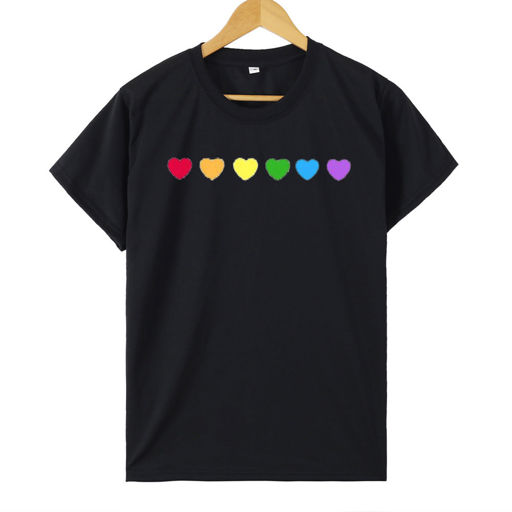 Heart-shaped Rainbow Print Top Short-sleeved T-shirt