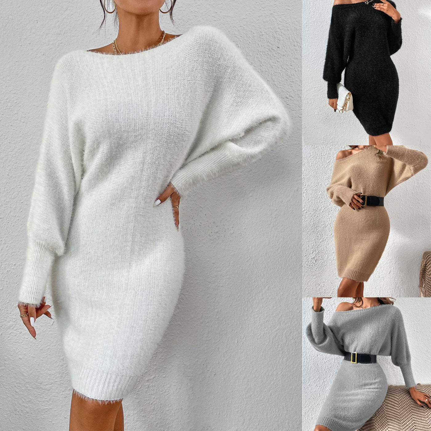 Summer Four Color One Neck Medium Long Sweater Dress