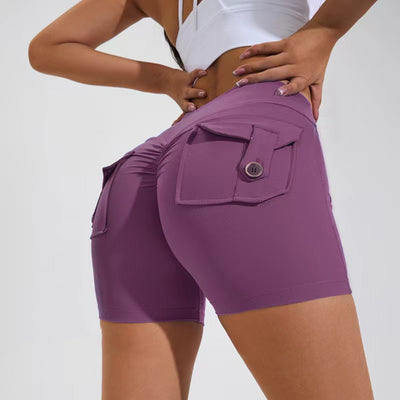 High Waist Hip Lifting Shorts With Pockets Quick Dry