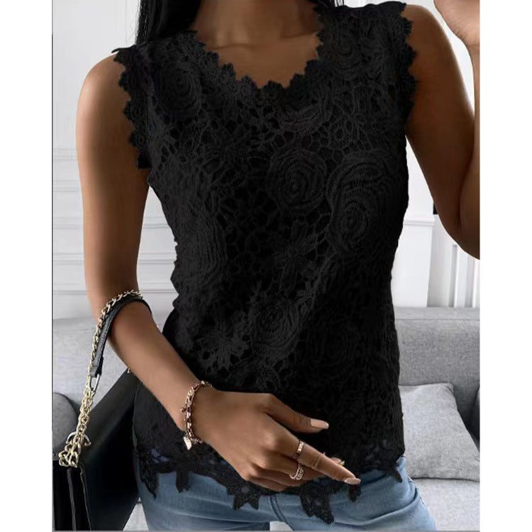 Flowers Lace Vest Tops S-5XL