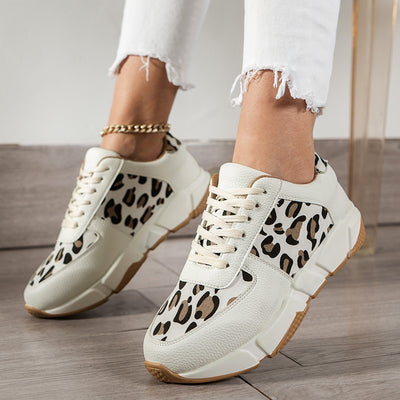 Leopard Sneakers Moteriški balti bėgimo sportiniai bateliai