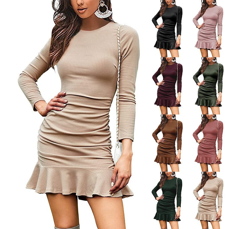 Sexy Mini Skirt Knitted Long Sleeve Pleated Skirt