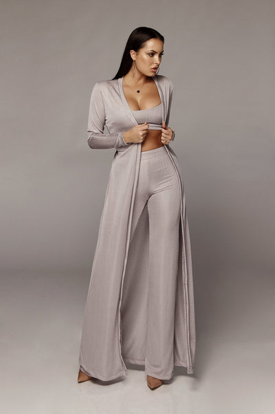 Women Casual Outfits Long Cloak Strapless Overalls Bodysuit  3 Pieces Sets