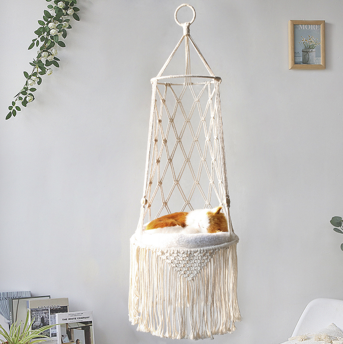 Cat hand woven nest hammock basket wall hanging