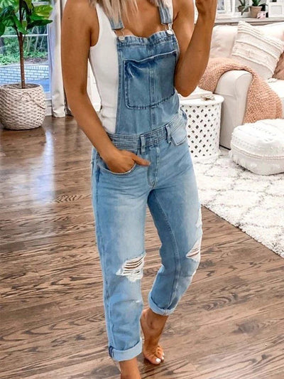 Women's Denim Jumpsuit With Shoulder Straps Pants