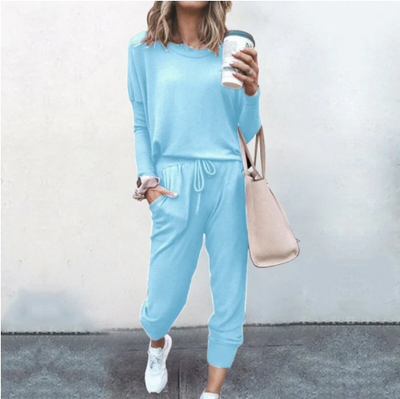 Loose Solid Color Long Sleeve Casual Set