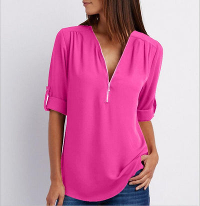 Long Sleeve Loose V-neck Shirt