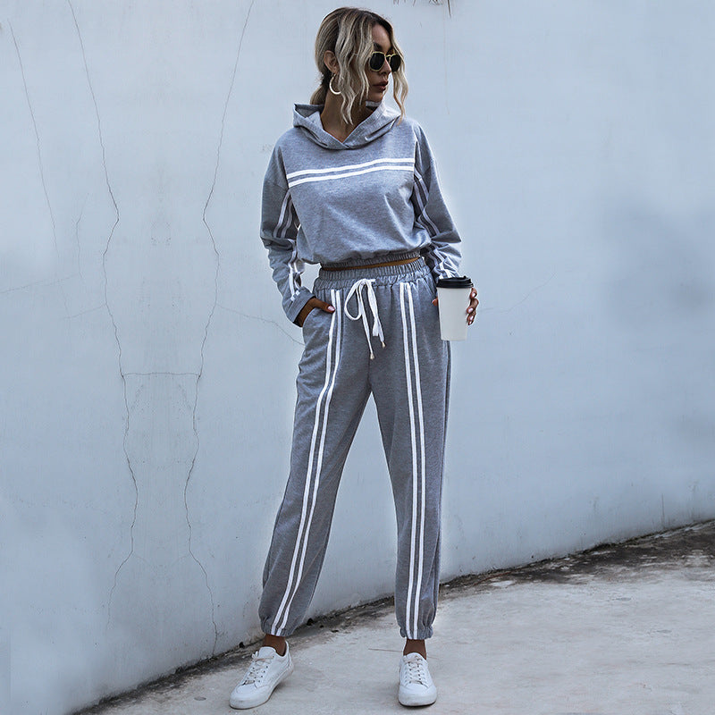 Striped hooded sweatshirt harem pants suit