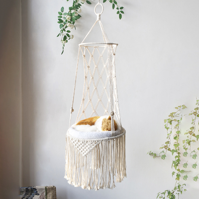 Cat hand woven nest hammock basket wall hanging