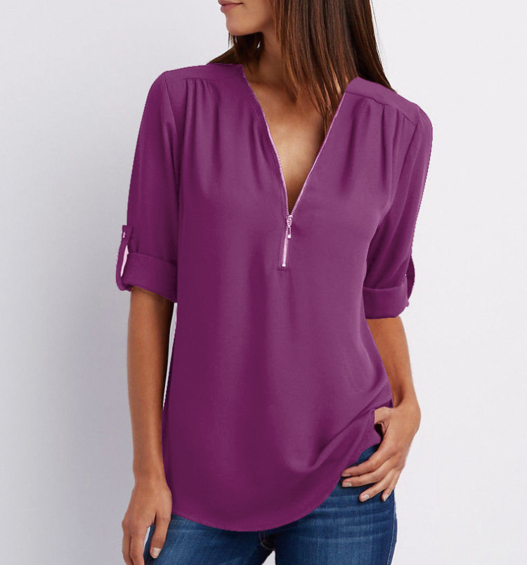 Long Sleeve Loose V-neck Shirt