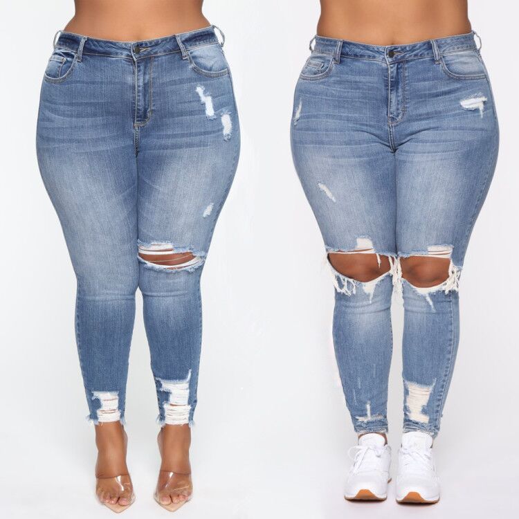 Women Plus Size Stretch Ripped Jeans