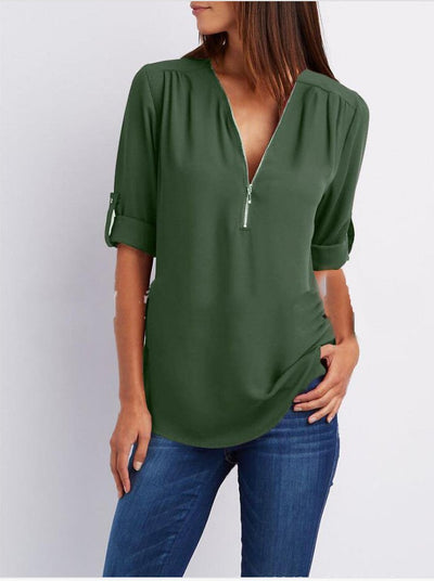 Long Sleeve Loose V-neck Shirt