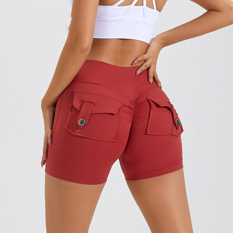 High Waist Hip Lifting Shorts With Pockets Quick Dry