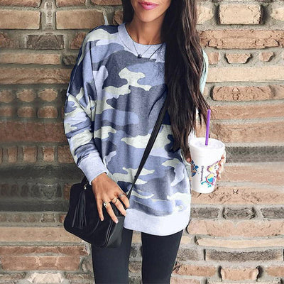 Print Round Neck Long-sleeved Blouse