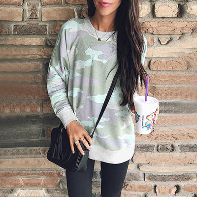 Print Round Neck Long-sleeved Blouse