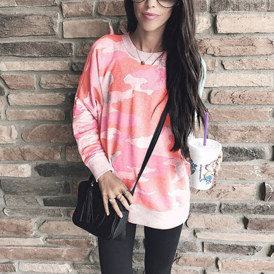 Print Round Neck Long-sleeved Blouse