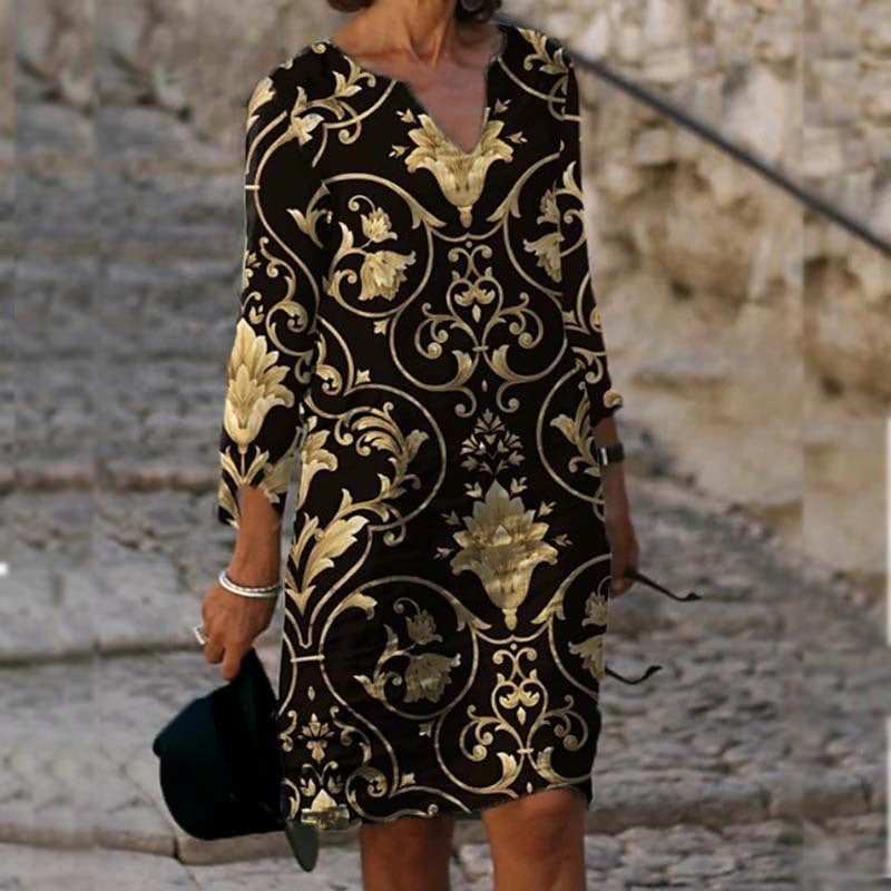 Fashion V-Neck Sexy Vintage Print Dress