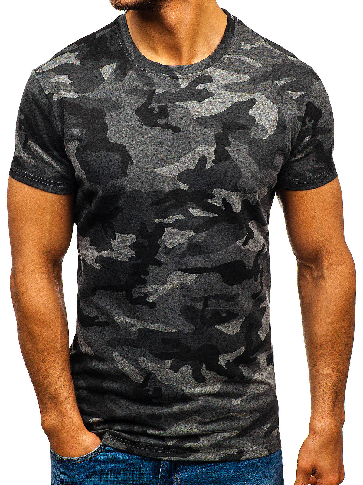 Digital Printing Camouflage Round Neck Casual Short Sleeve