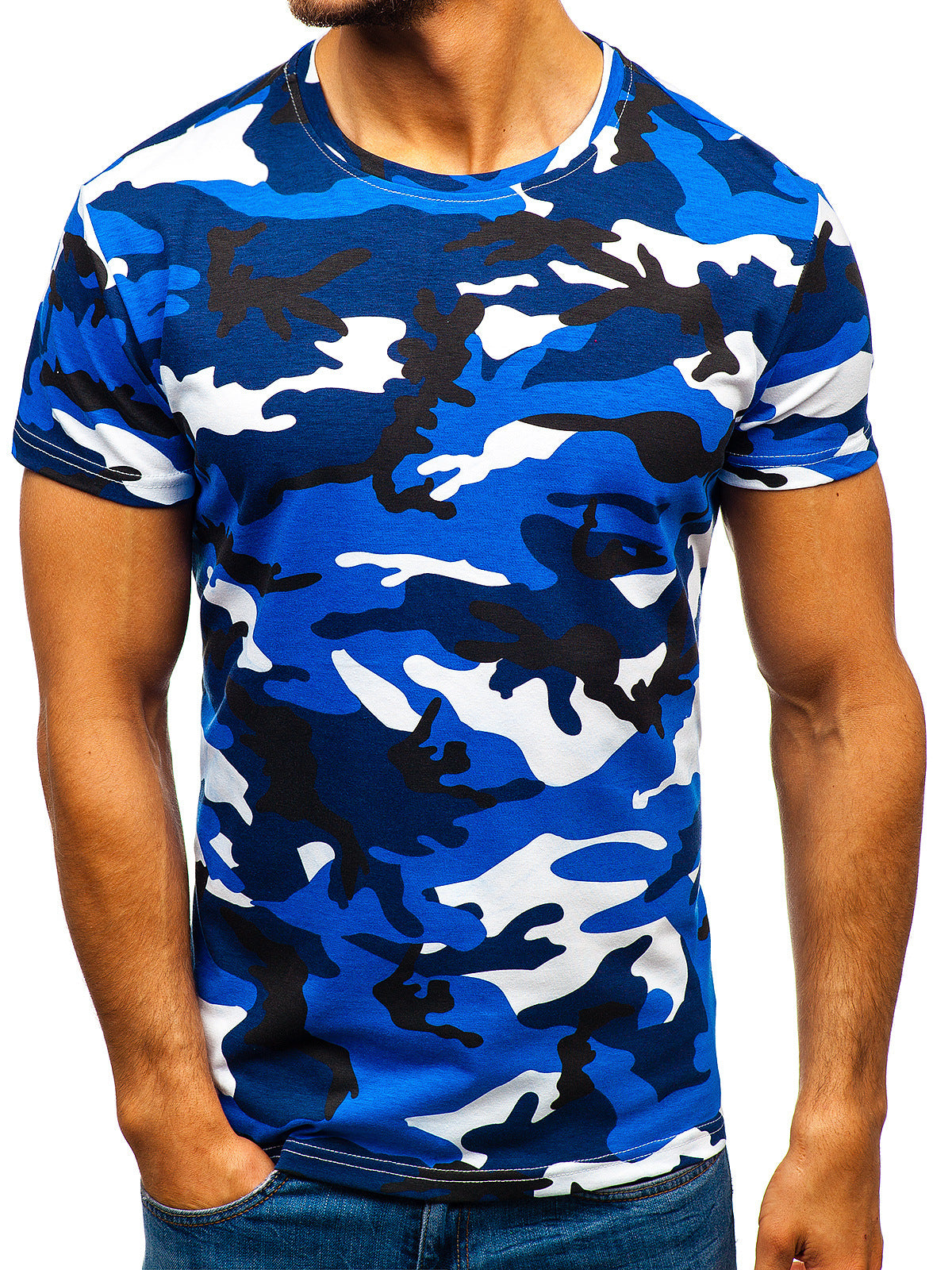 Digital Printing Camouflage Round Neck Casual Short Sleeve