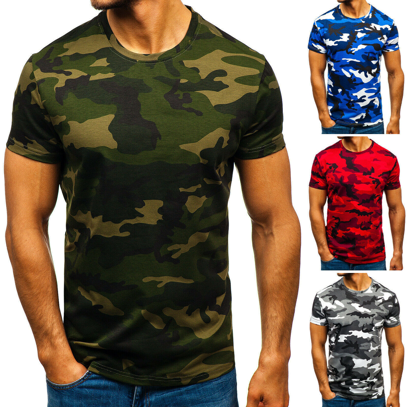 Digital Printing Camouflage Round Neck Casual Short Sleeve