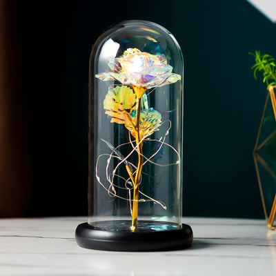 Preserved Flower Glass Cover Gold Foil Rose Flower