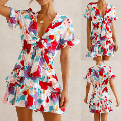 Summer Bow Short-Sleeved Dress