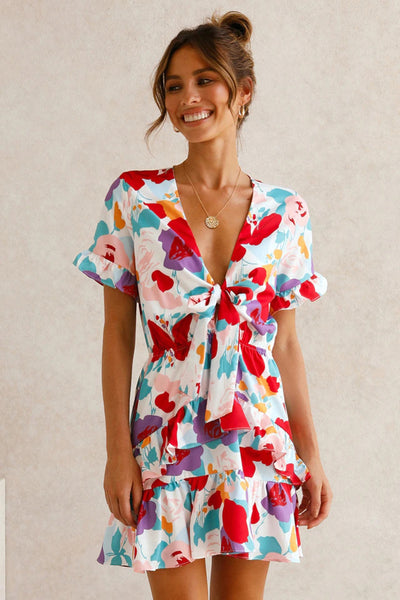 Summer Bow Short-Sleeved Dress