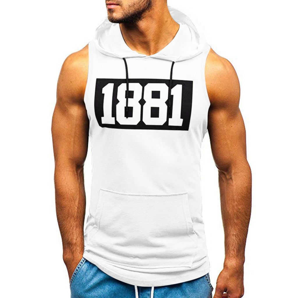 Men's sleeveless letter printed hand pocket