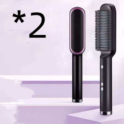 2 In 1 Electric Hair Brush Straightener Hot Comb Negative Ion Curling Tong Dual-purpose