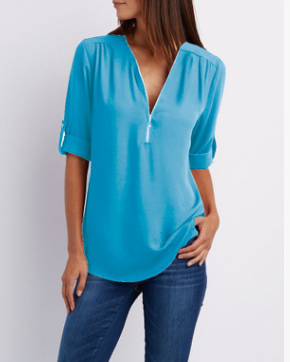 Long Sleeve Loose V-neck Shirt