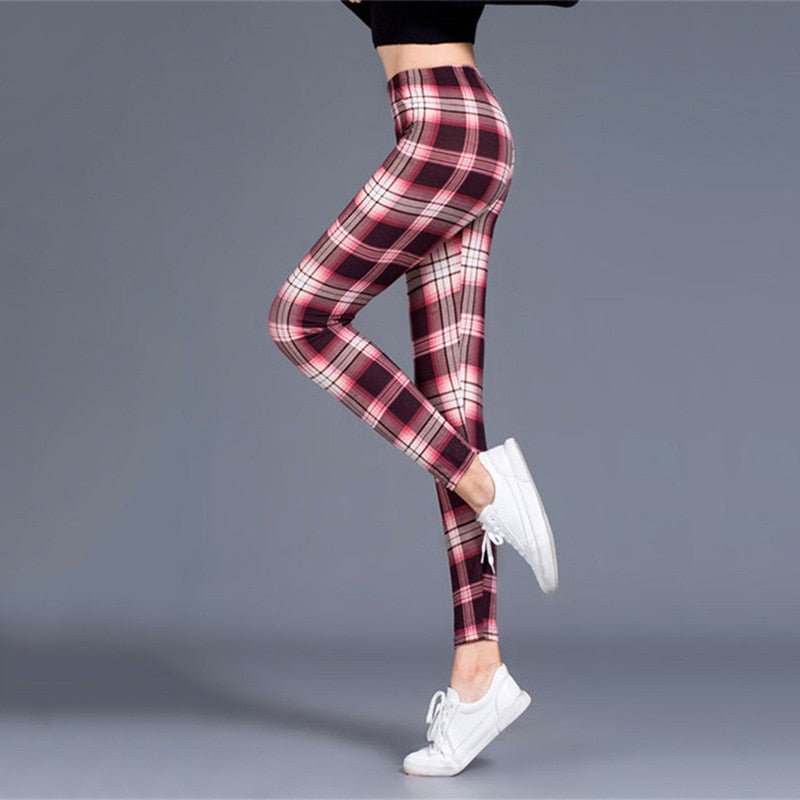 Plaid Leggings Push Up Leggings High Waist Trousers