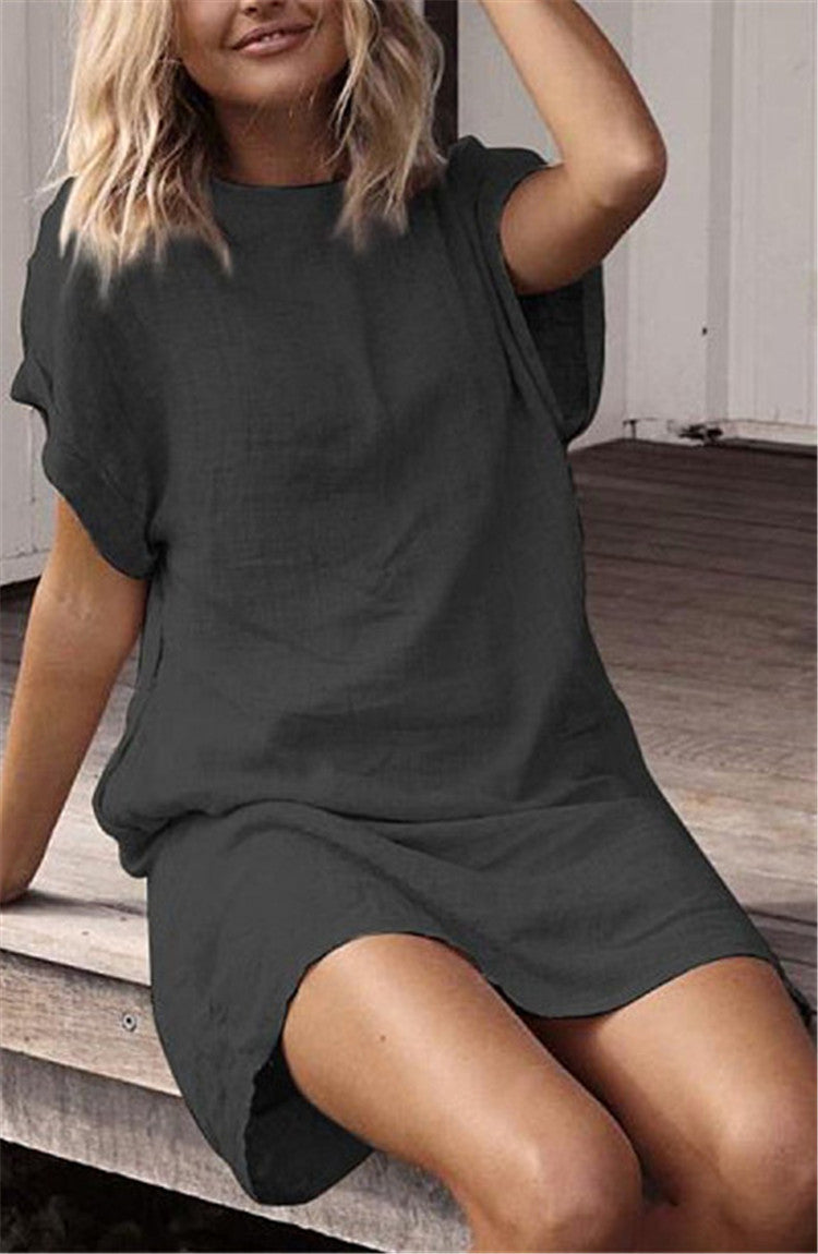 Solid round neck Casual Short Sleeve T-Shirt