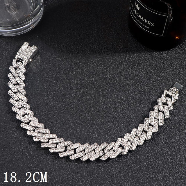 Luxury 12mm Iced Out Cuban Link Chain Bracelet