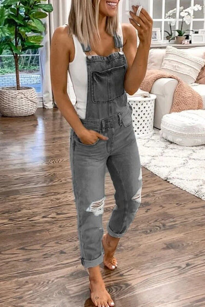 Women's Denim Jumpsuit With Shoulder Straps Pants