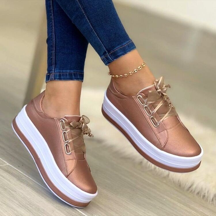 Flats Sneakers Women Ribbon Lace-up Platform Shoes