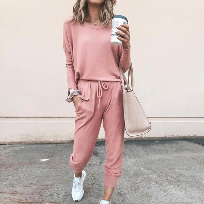 Loose Solid Color Long Sleeve Casual Set