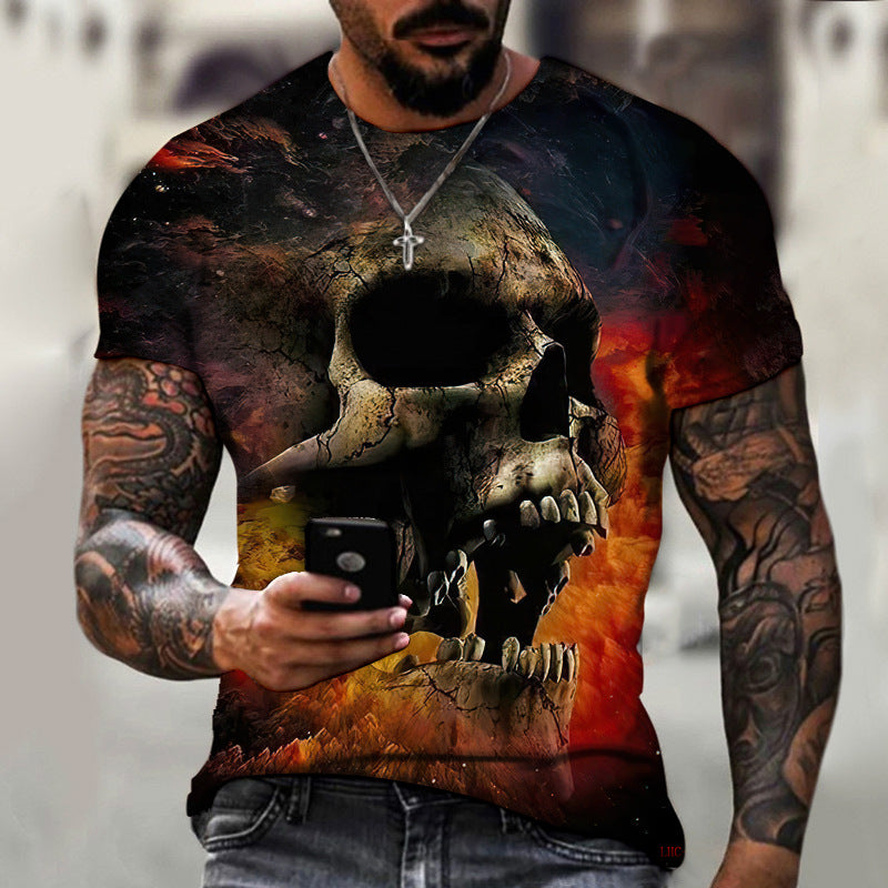 Summer Horror Skull 3D Digital Print for Men's T-Shirts