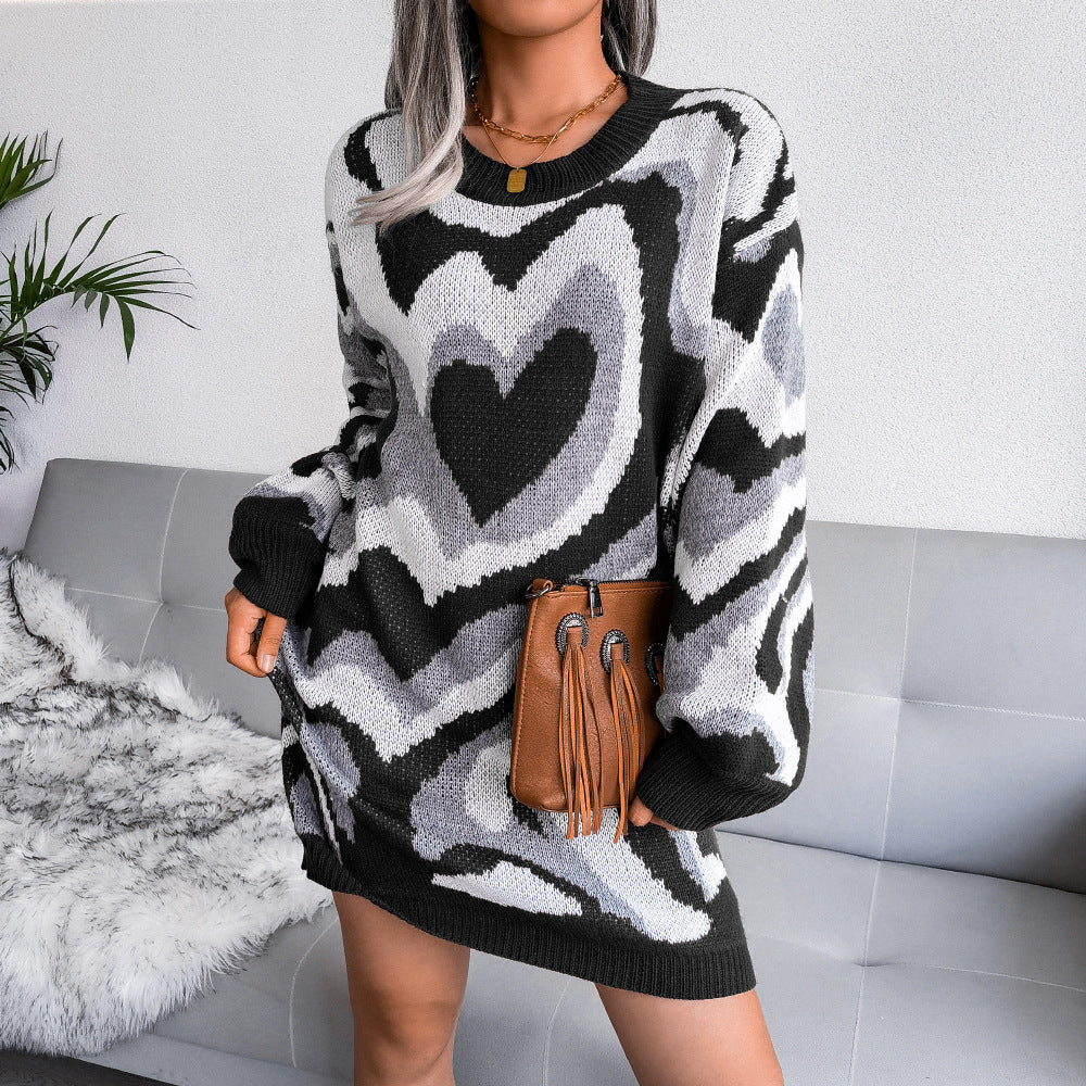 New Color Collision Love Sweater Knitted Dress