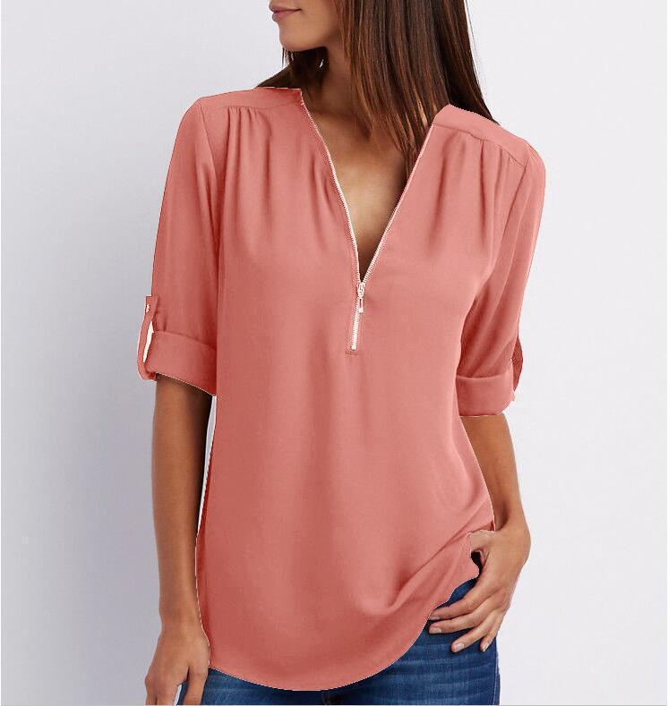 Long Sleeve Loose V-neck Shirt