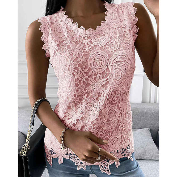 Flowers Lace Vest Tops S-5XL