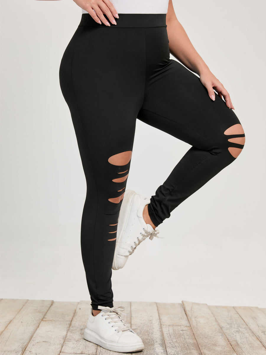 Plus Size Large Hole Bottomed Leggings