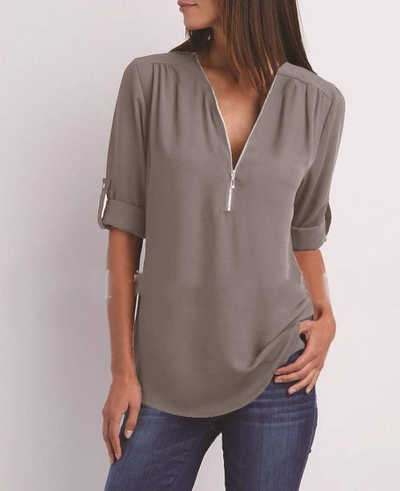 Long Sleeve Loose V-neck Shirt